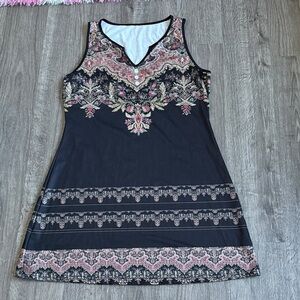 Chic Black and Pink Patterned Mini Dress